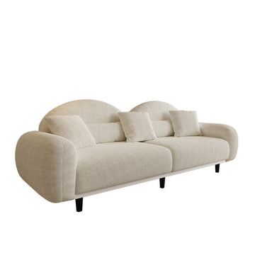 Modern White Sherpa 84" Upholstered Sofa with Black Solid Wood Legs & Soft Foam Cushion
